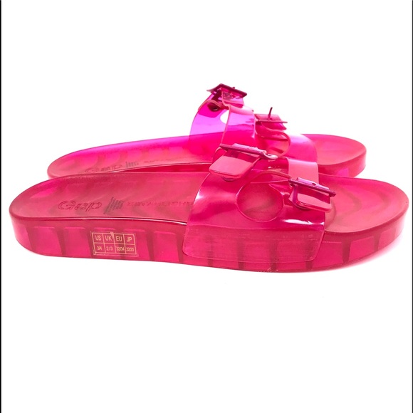 Y2K platform jelly slides hot pink sandals with buckle straps - Picture 4 of 9